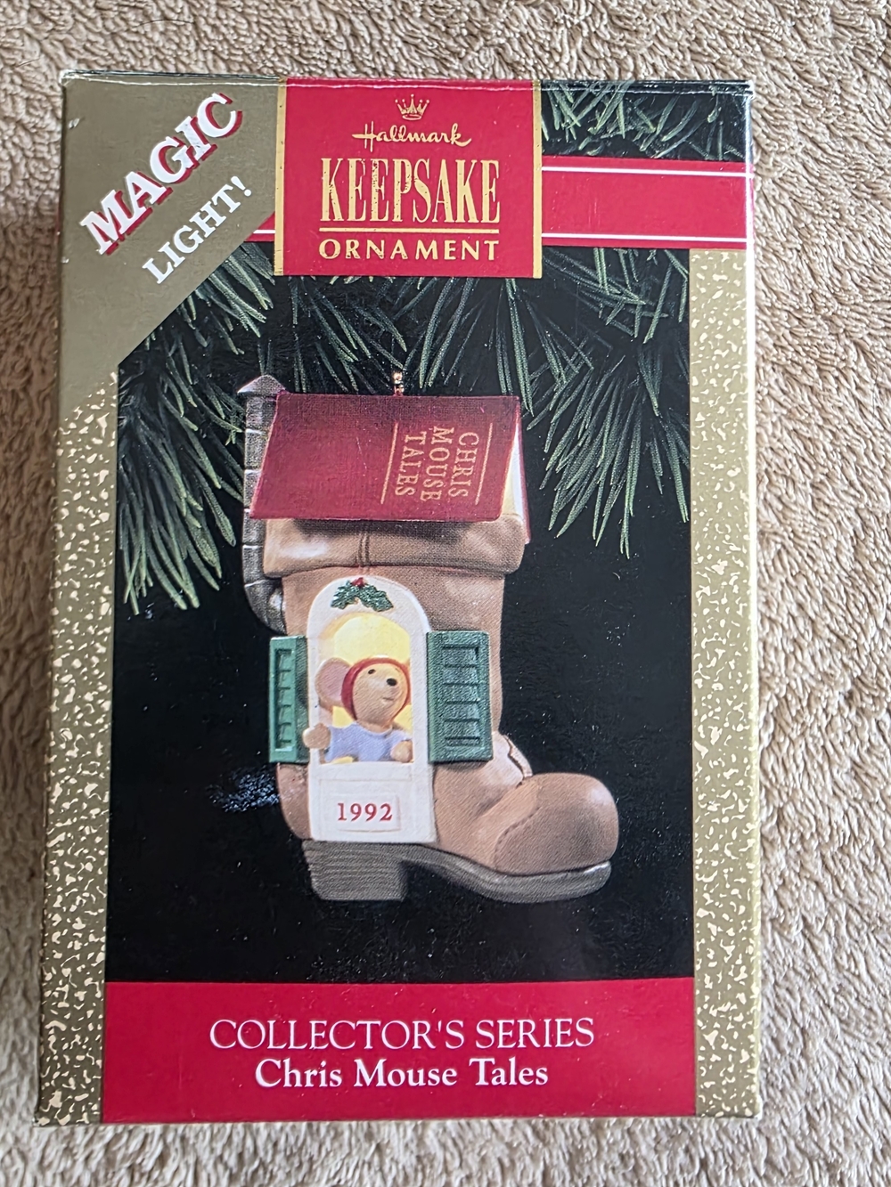 Hallmark 1992 Chris Mouse Tales Lighted Boot Christmas Ornament Vintage Untested